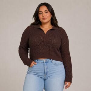 Brown cropped sweater with diamond shaped